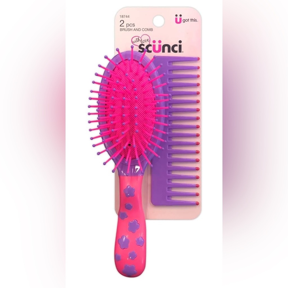 Scunci Kids Brush and Comb Set - Pink and Purple